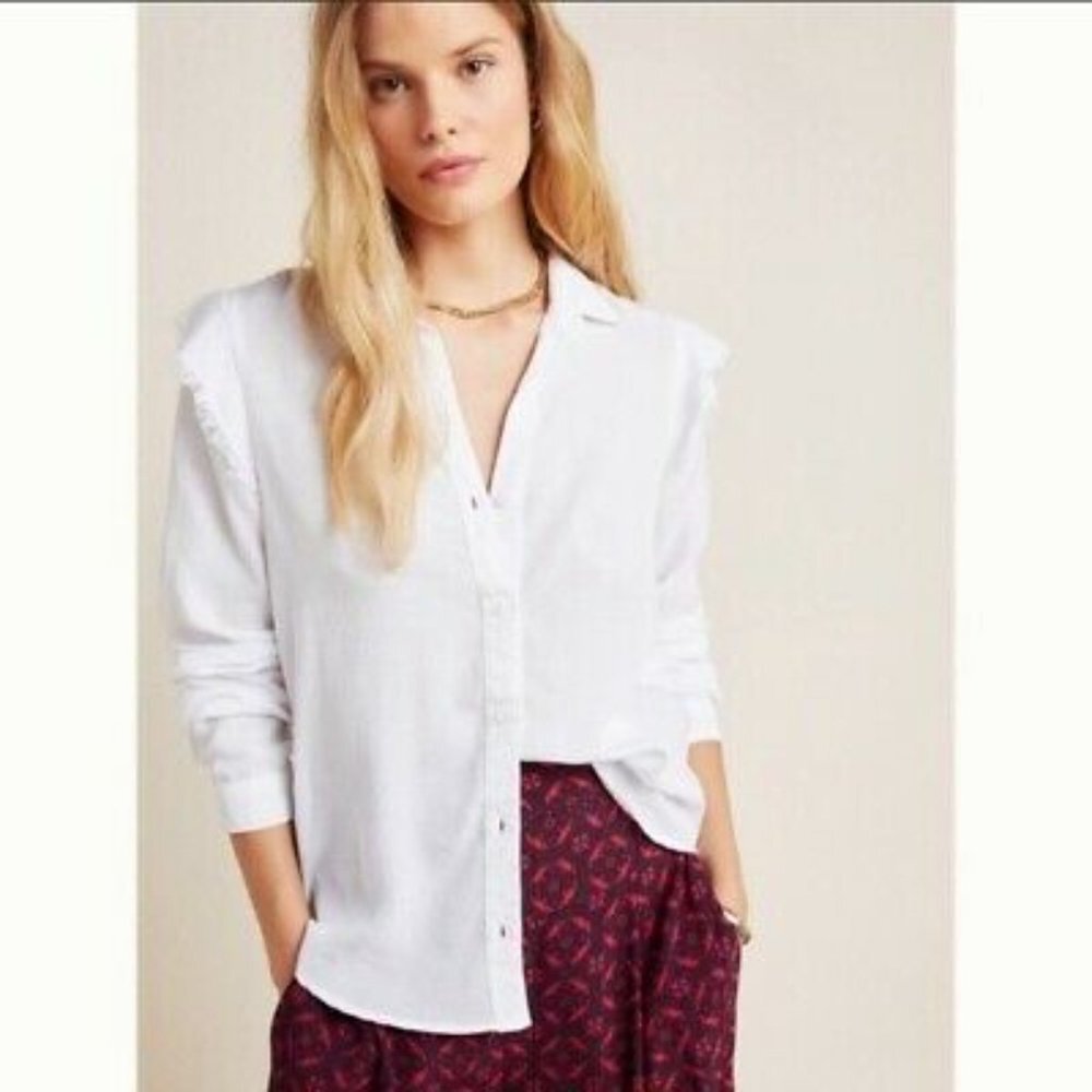 Anthropologie‎ cloth & stone ruffle button down S